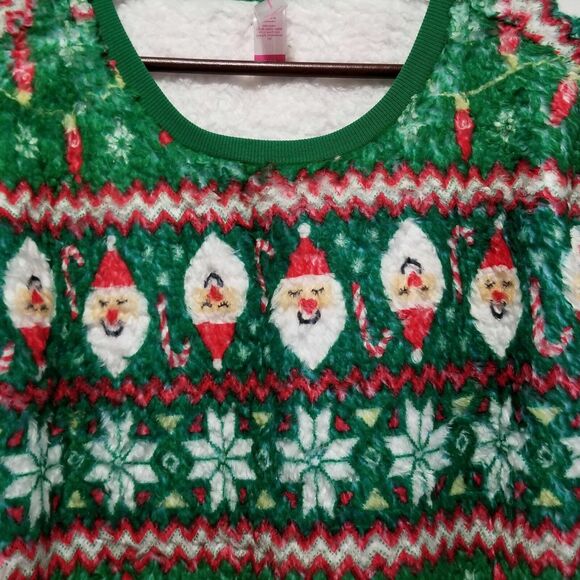 Christmas Sweater Juniors Sz S Green Fuzzy Pullover Top Santa Holiday Ugly Party - Picture 2 of 5